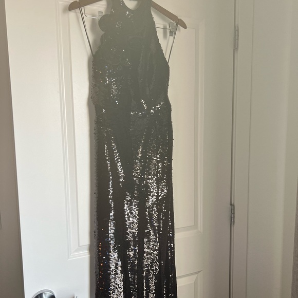 Milly Sabine Sequined Rosette Column Gown in black size 6 NWT - Picture 5 of 15
